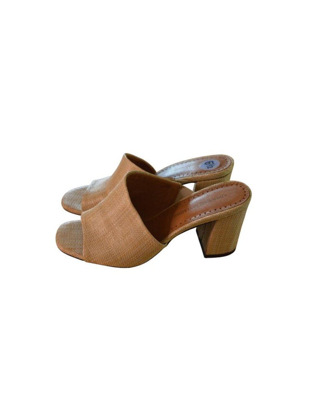 Adrienne Vittadini Beige Woven Raffia Slide Block Heel Sandals Women Size 6.5